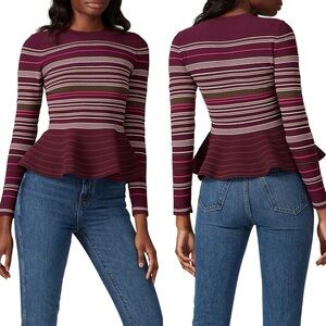 Ted Baker Leytina striped peplum stretch sweater size US 4-6